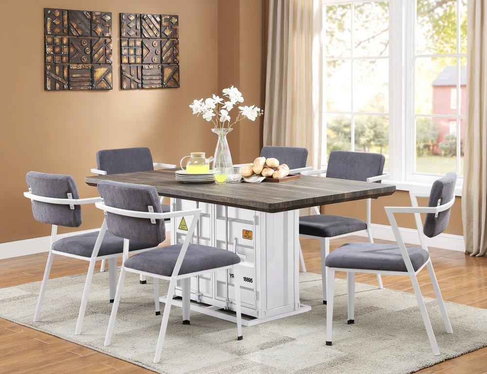 Set of Two Gray and White Fabric Open Back Dining Side Chairs