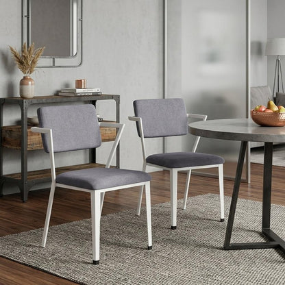 Set of Two Gray and White Fabric Open Back Dining Side Chairs
