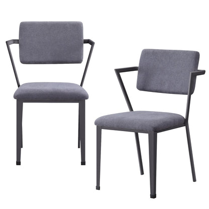 Set of Two Gray and Gunmetal Fabric Open Back Dining Side Chairs