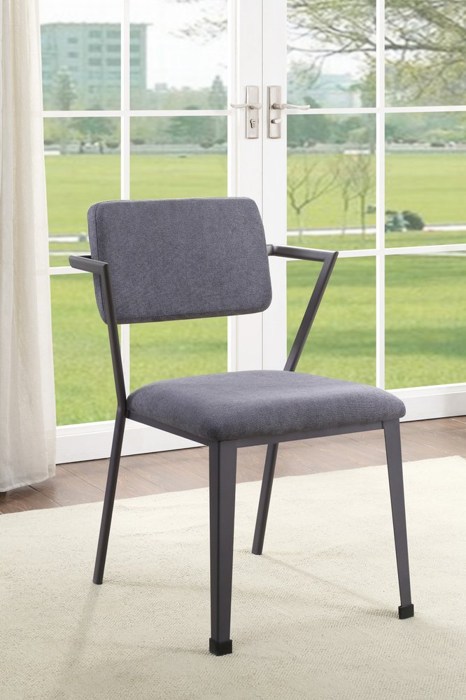 Set of Two Gray and Gunmetal Fabric Open Back Dining Side Chairs