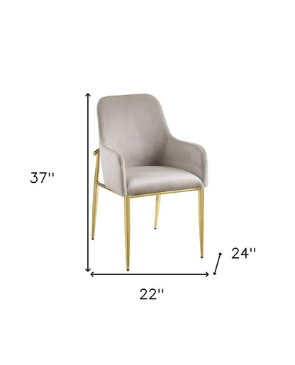 Set of Two Gray and Gold Velvet And Wood and Metal Dining Side Chairs