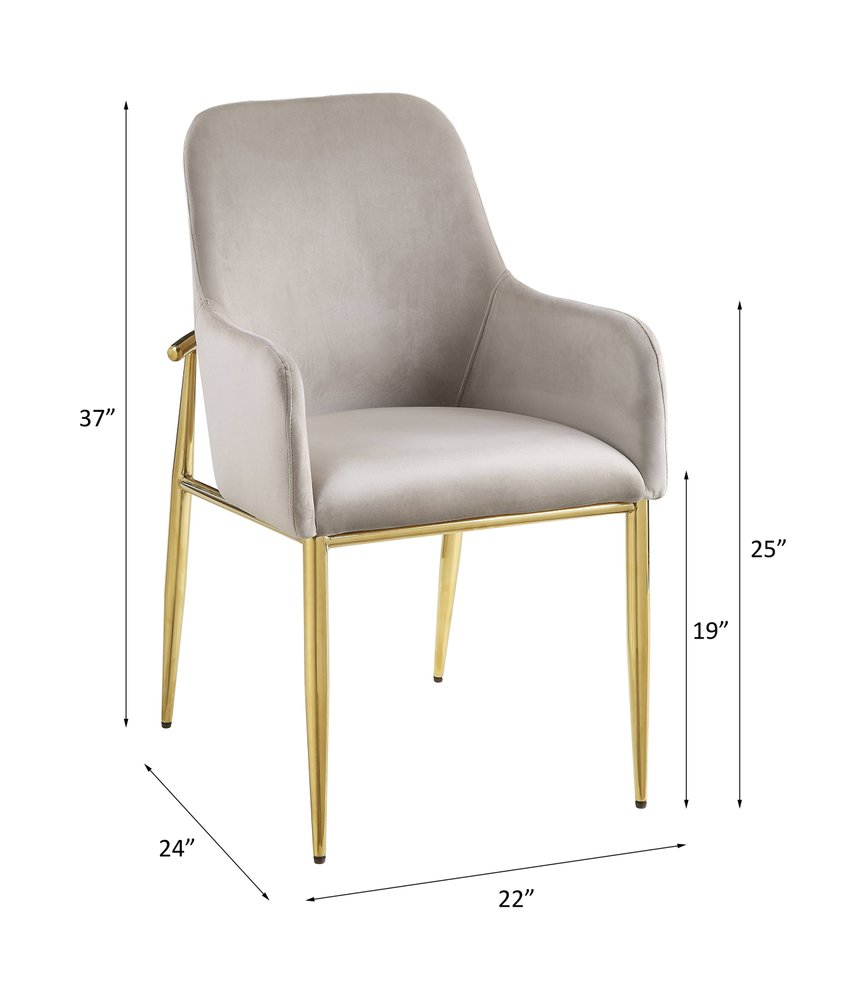 Set of Two Gray and Gold Velvet And Wood and Metal Dining Side Chairs