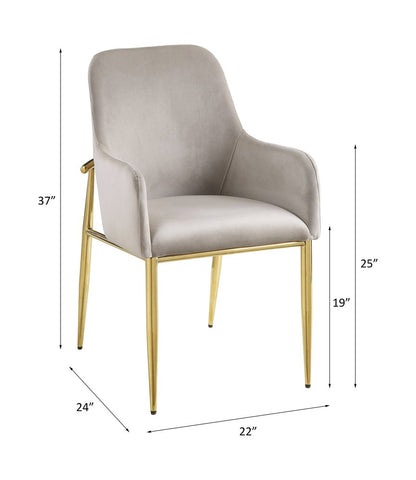 Set of Two Gray and Gold Velvet And Wood and Metal Dining Side Chairs
