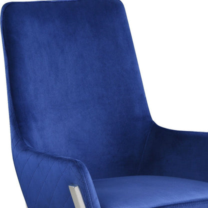 Set of Two Blue and Silver Velvet Dining Side Chairs
