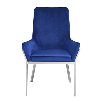Set of Two Blue and Silver Velvet Dining Side Chairs