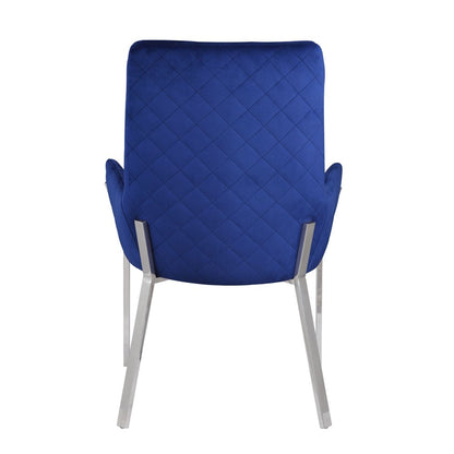 Set of Two Blue and Silver Velvet Dining Side Chairs