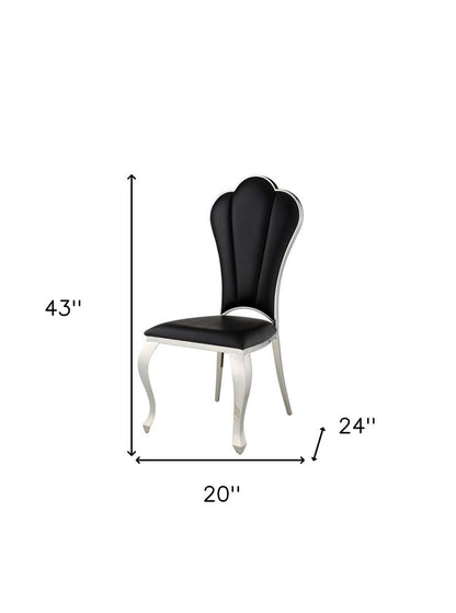 Set of Two Black and Silver Faux Leather Dining Side Chairs