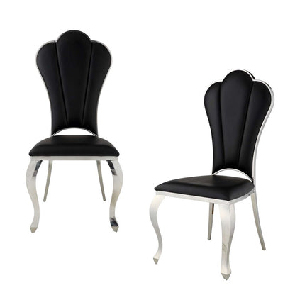 Set of Two Black and Silver Faux Leather Dining Side Chairs