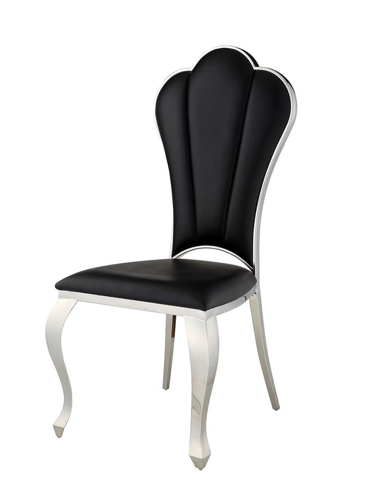 Set of Two Black and Silver Faux Leather Dining Side Chairs