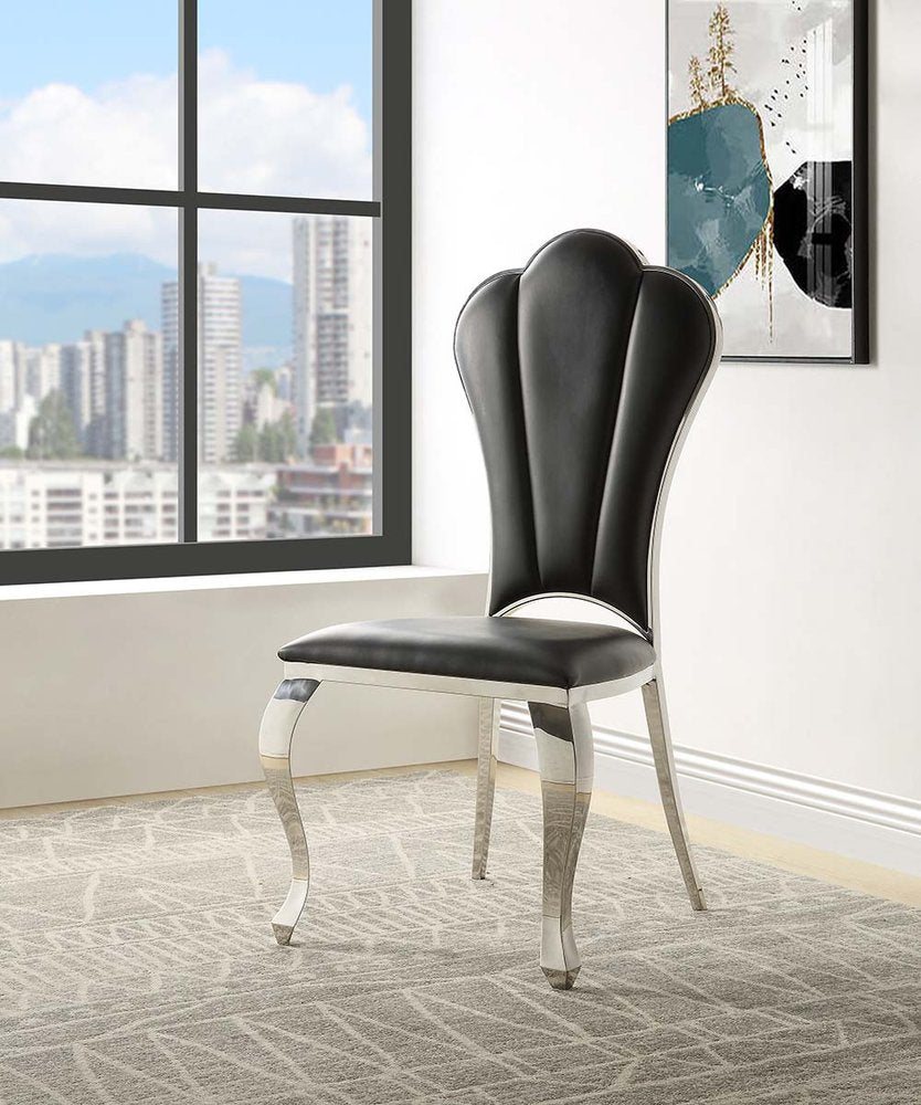 Set of Two Black and Silver Faux Leather Dining Side Chairs