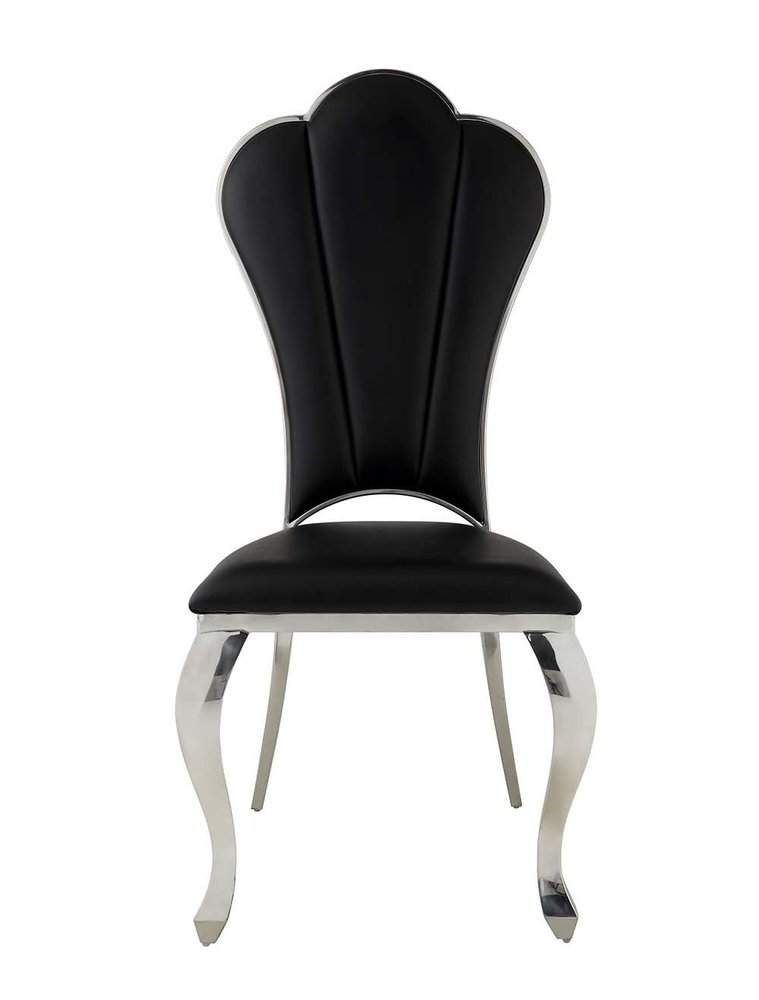 Set of Two Black and Silver Faux Leather Dining Side Chairs