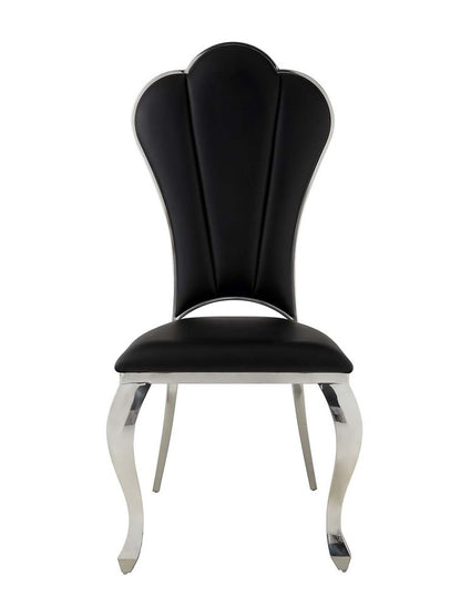 Set of Two Black and Silver Faux Leather Dining Side Chairs