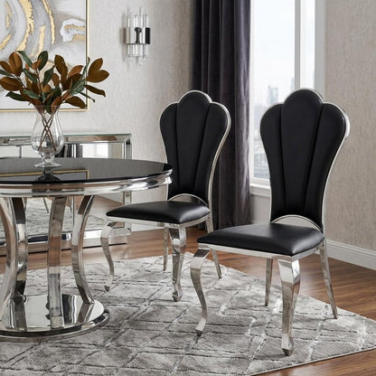 Set of Two Black and Silver Faux Leather Dining Side Chairs