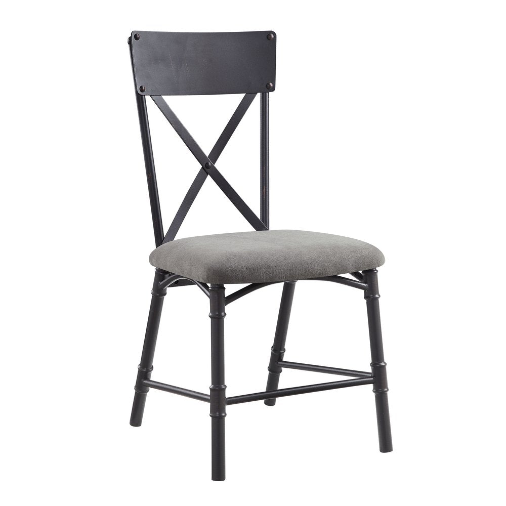 Set of Two Gray and Black Fabric Cross Back Dining Side Chairs