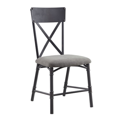 Set of Two Gray and Black Fabric Cross Back Dining Side Chairs