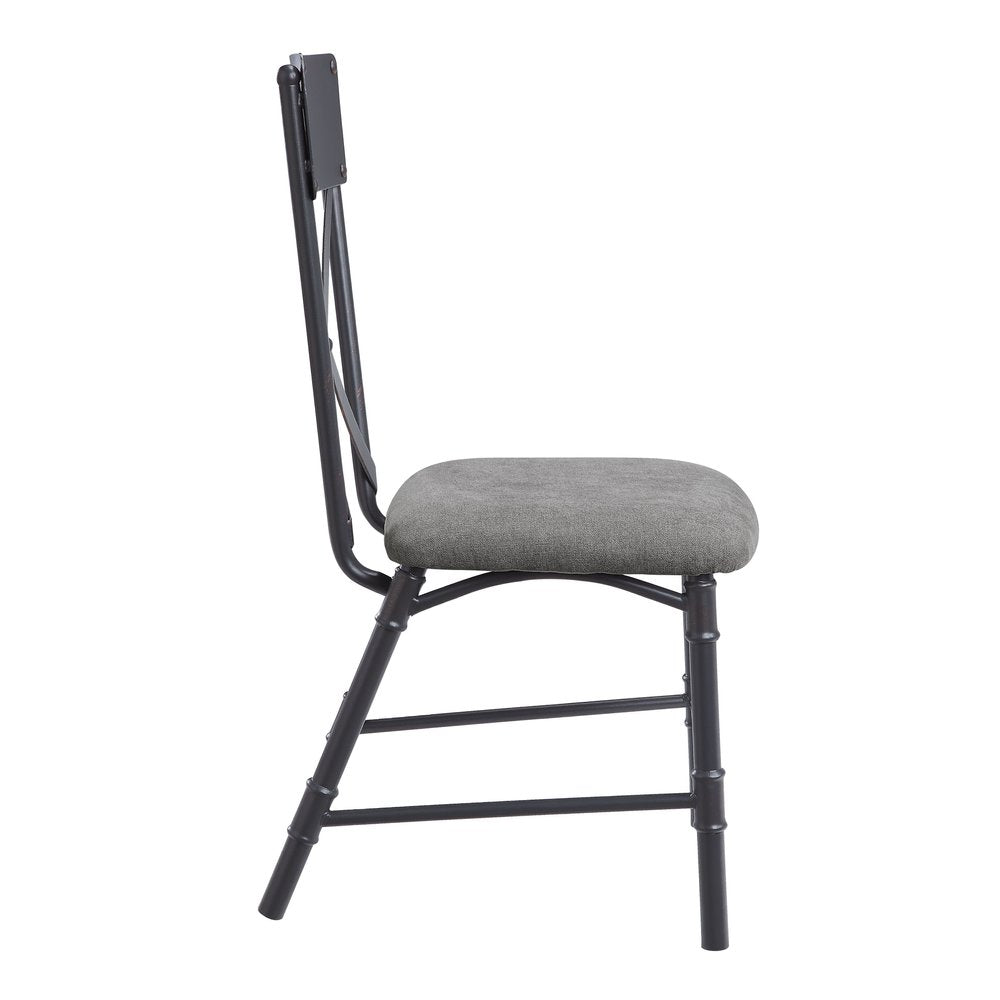 Set of Two Gray and Black Fabric Cross Back Dining Side Chairs