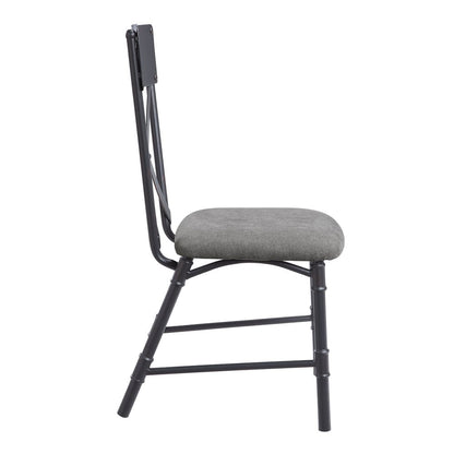 Set of Two Gray and Black Fabric Cross Back Dining Side Chairs