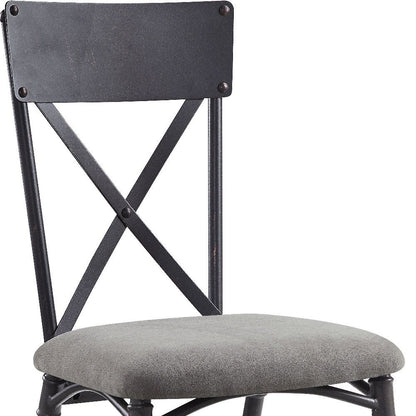 Set of Two Gray and Black Fabric Cross Back Dining Side Chairs