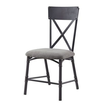 Set of Two Gray and Black Fabric Cross Back Dining Side Chairs