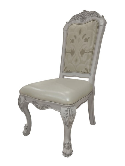 Set of Two White Tufted Faux Leather Dining Side Chairs