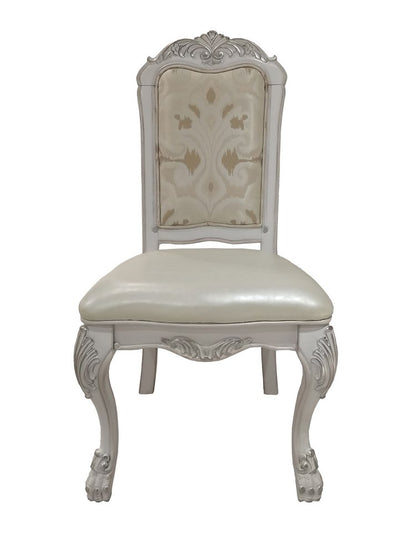 Set of Two White Tufted Faux Leather Dining Side Chairs