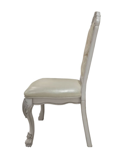 Set of Two White Tufted Faux Leather Dining Side Chairs