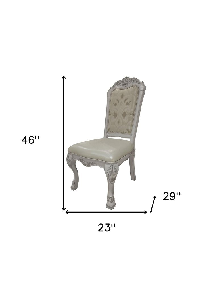 Set of Two White Tufted Faux Leather Dining Side Chairs