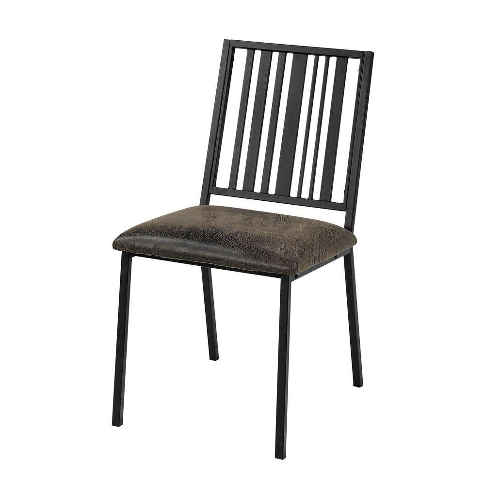 Set of Two Black Faux Leather Slat Back Dining Side Chairs