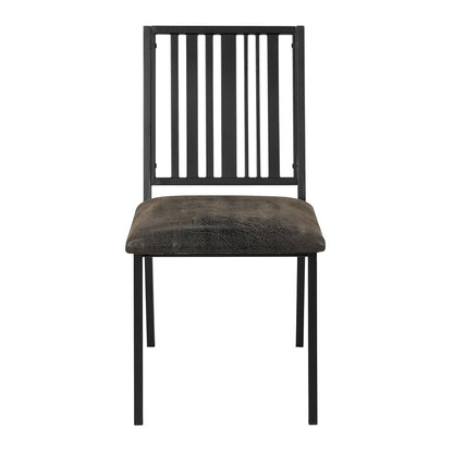 Set of Two Black Faux Leather Slat Back Dining Side Chairs