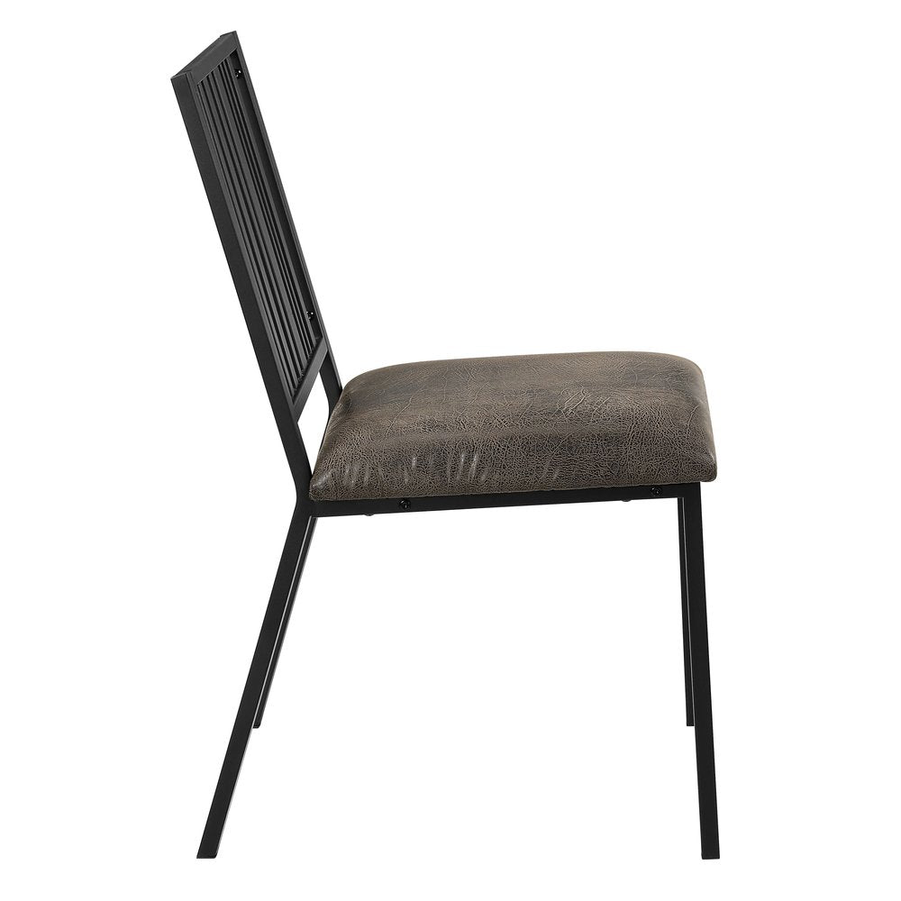 Set of Two Black Faux Leather Slat Back Dining Side Chairs
