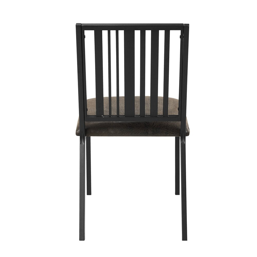 Set of Two Black Faux Leather Slat Back Dining Side Chairs