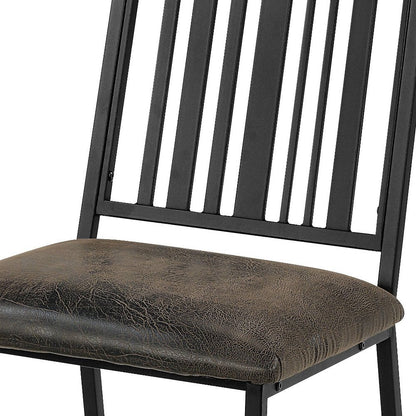 Set of Two Black Faux Leather Slat Back Dining Side Chairs