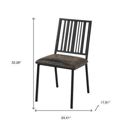 Set of Two Black Faux Leather Slat Back Dining Side Chairs