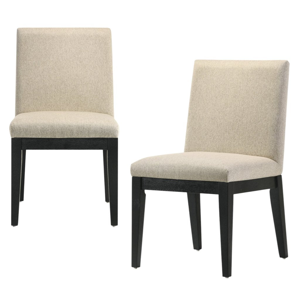 Set of Two Beige and Black Fabric Dining Side Chairs