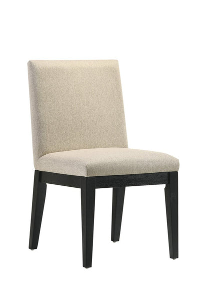 Set of Two Beige and Black Fabric Dining Side Chairs