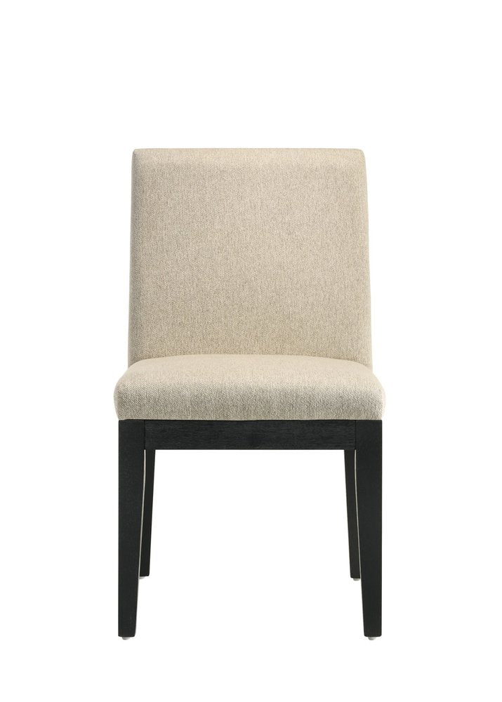 Set of Two Beige and Black Fabric Dining Side Chairs