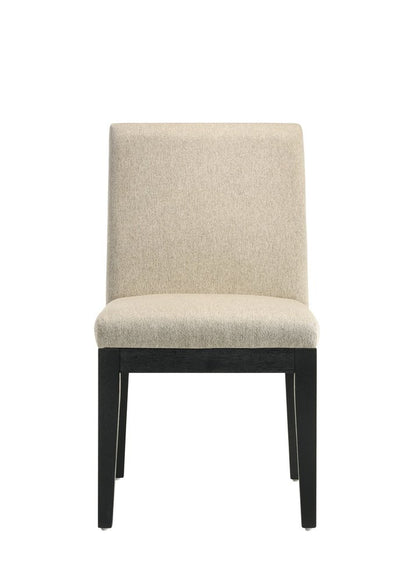 Set of Two Beige and Black Fabric Dining Side Chairs