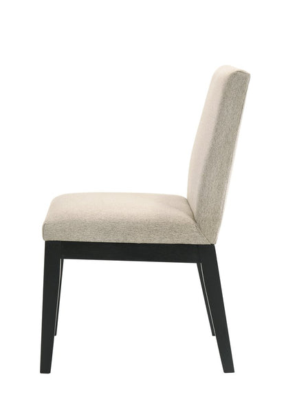 Set of Two Beige and Black Fabric Dining Side Chairs