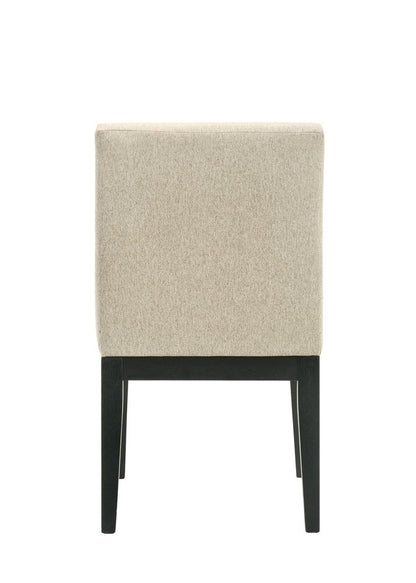 Set of Two Beige and Black Fabric Dining Side Chairs
