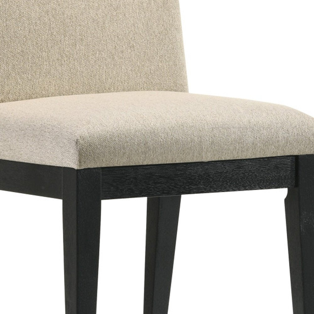 Set of Two Beige and Black Fabric Dining Side Chairs