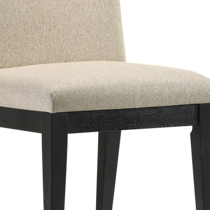 Set of Two Beige and Black Fabric Dining Side Chairs