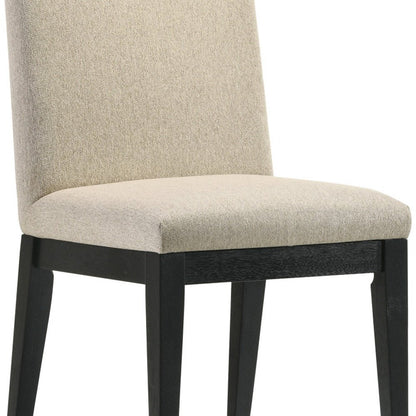 Set of Two Beige and Black Fabric Dining Side Chairs