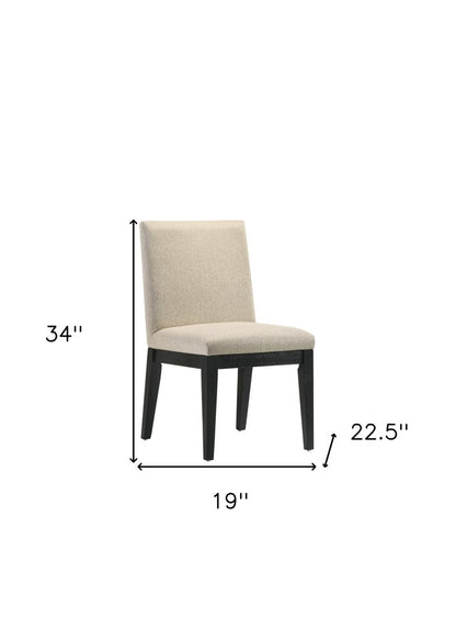 Set of Two Beige and Black Fabric Dining Side Chairs
