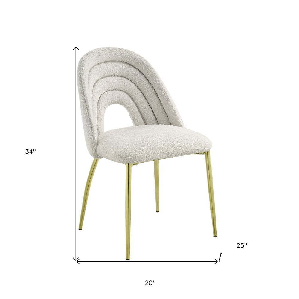 Set of Two Beige and Gold Fabric Dining Side Chairs
