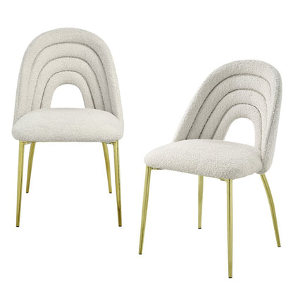 Set of Two Beige and Gold Fabric Dining Side Chairs
