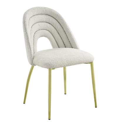 Set of Two Beige and Gold Fabric Dining Side Chairs