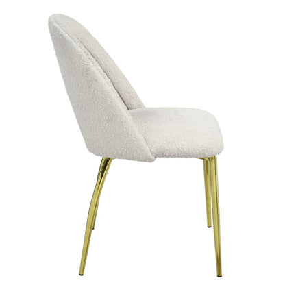 Set of Two Beige and Gold Fabric Dining Side Chairs