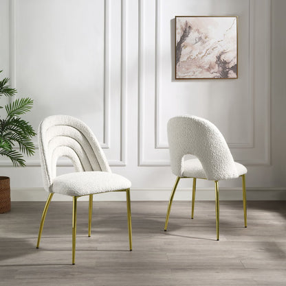Set of Two Beige and Gold Fabric Dining Side Chairs