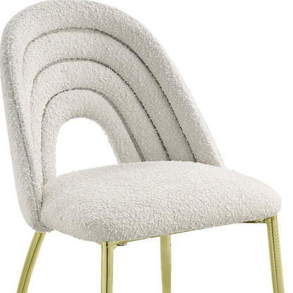 Set of Two Beige and Gold Fabric Dining Side Chairs