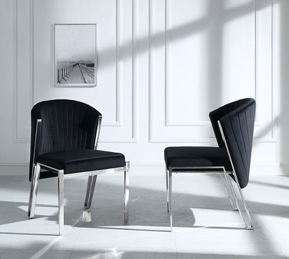 Set of Two Black and Silver Velvet Wing Back Dining Side Chairs